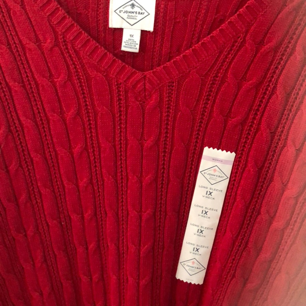 St. John's Bay Cable V-Neck Sweater - Plus - Picture 3 of 3